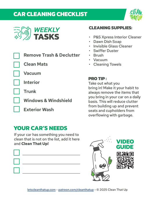 Weekly Car/Vehicle Cleaning Checklist
